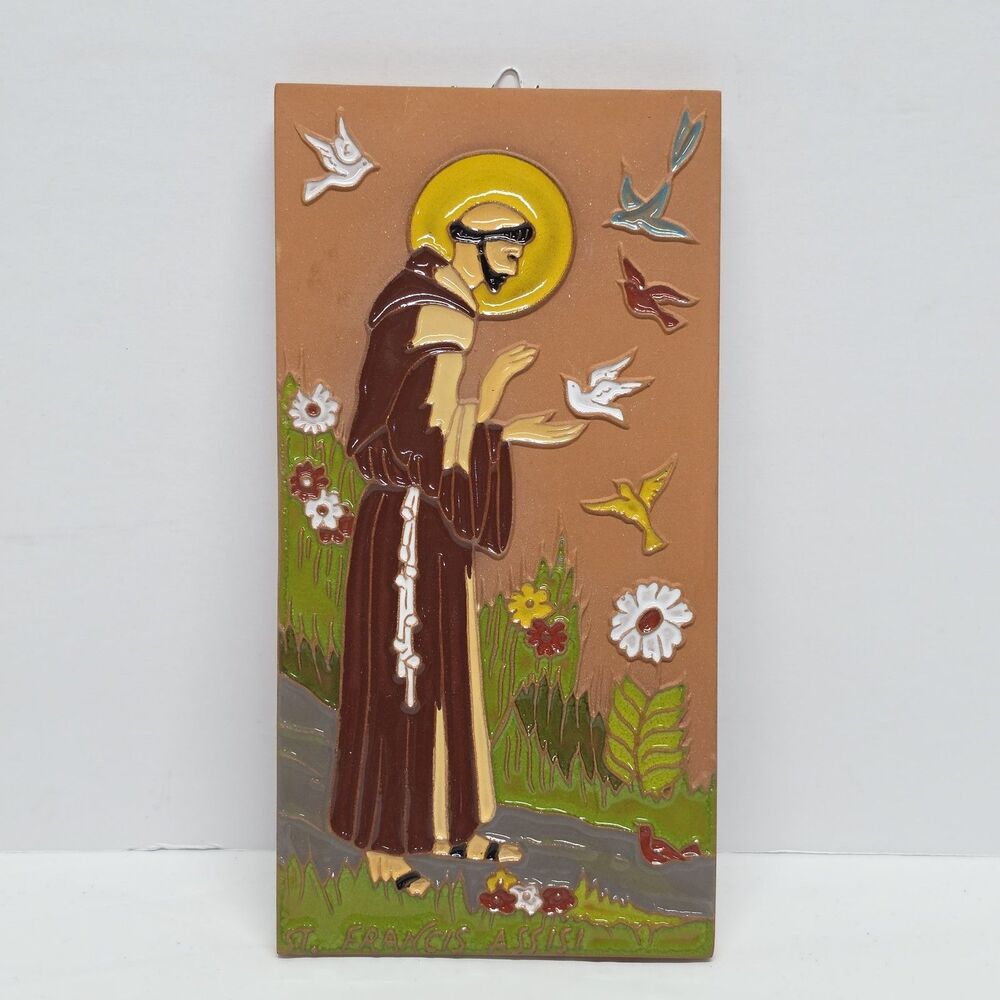 VINTAGE ITALIAN CREAZIONI LUCIANO ST FRANCIS OF ASSISI ART TILE ITALY8"X4"